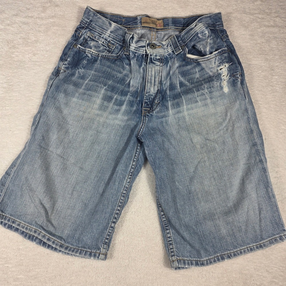 BKE Denim Shorts Mens 30 Light Wash Good Distressed Whiskered Y2K KBK1013